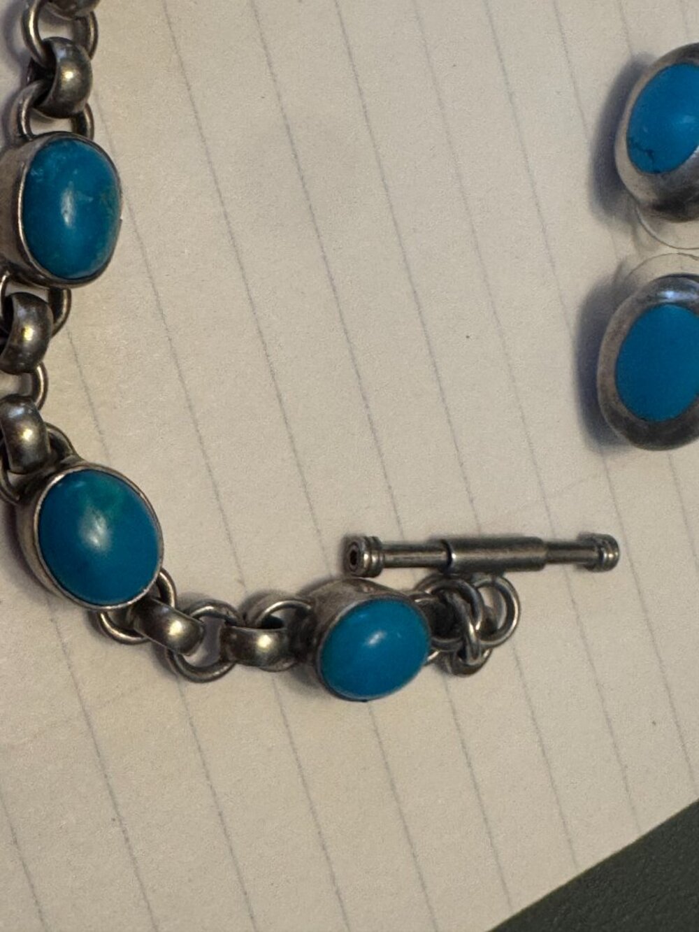 Silver and Turquoise Bracelet with earrings marked 925 Mexico - Picture 15 of 16